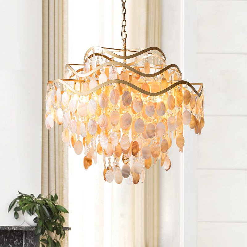 Ac90 - 260V White Capiz Pendant Lamp Seashell Chandeliers Bedroom Metal Fun Shell Light Fixtures