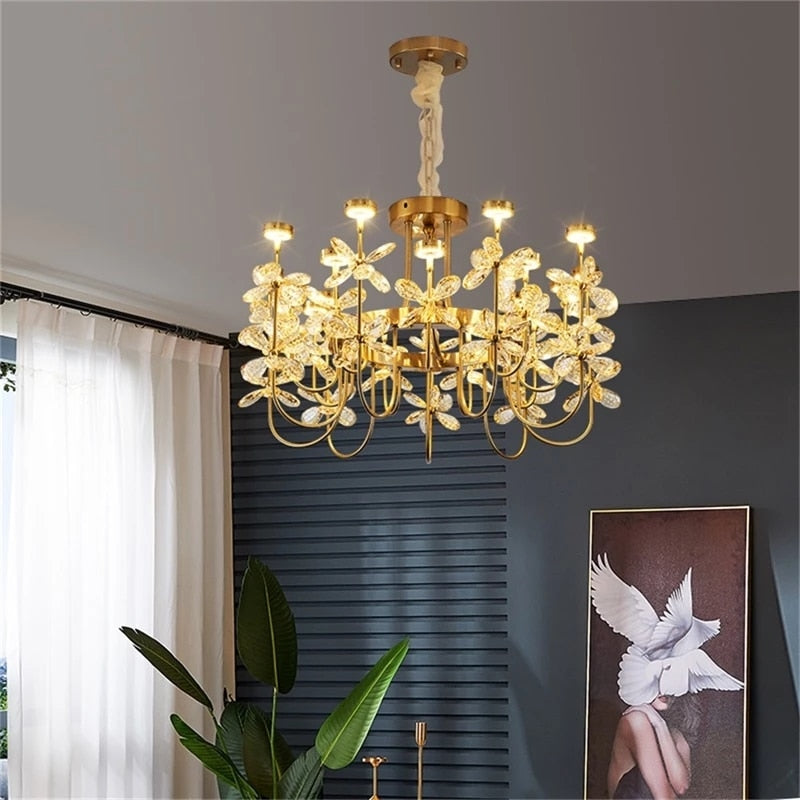 Luxurious Gold Flower Crystal Chandelier - Exquisite Pendant Lighting For Home Decor