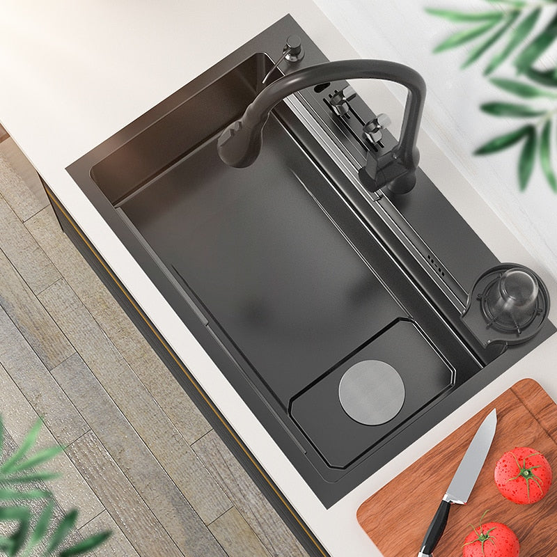 Kitchen Sink 304 Stainless Steel Topmount Sink With Knife - Holder Multifunction Single Bowl Wash