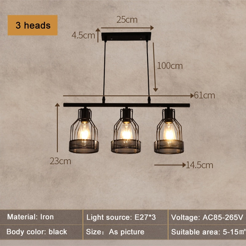 Retro Loft Chandelier 3 Heads 4 5 Industrial Style Living Room Bedroom Coffee Shop Dining Pendant