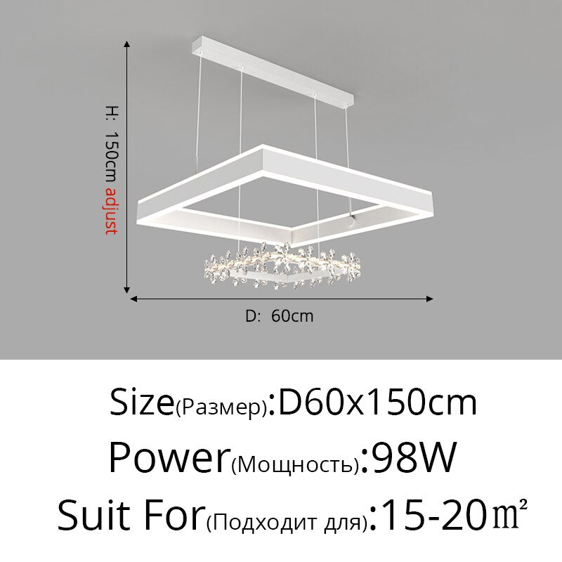 Modern Minimalist Square Frame Pendant Lights Home Room Creative Geometric Crystal Restaurant