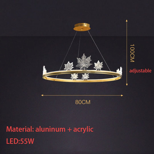 Modern Aluminum Ring Pendant Lights Dimming Foyer Restaurant Bedroom Hanging Lamp Acrylic Leaves