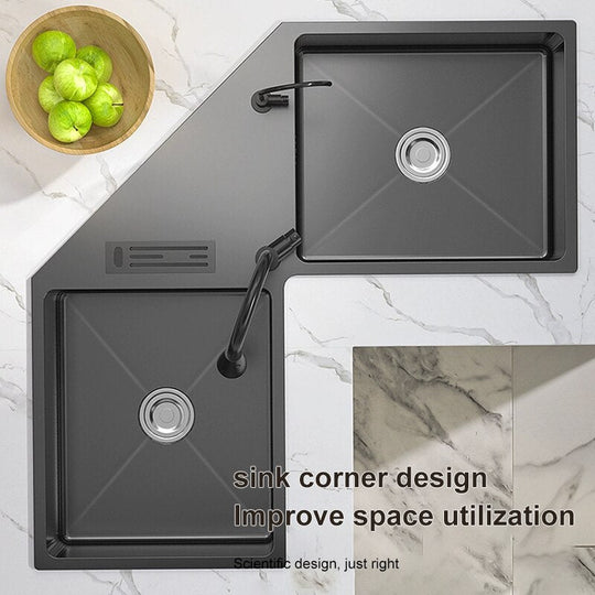 Shape Stainless Steel Kitchen Sink Household Corner Black L - Shaped Washibasin Hand Washing Bowl
