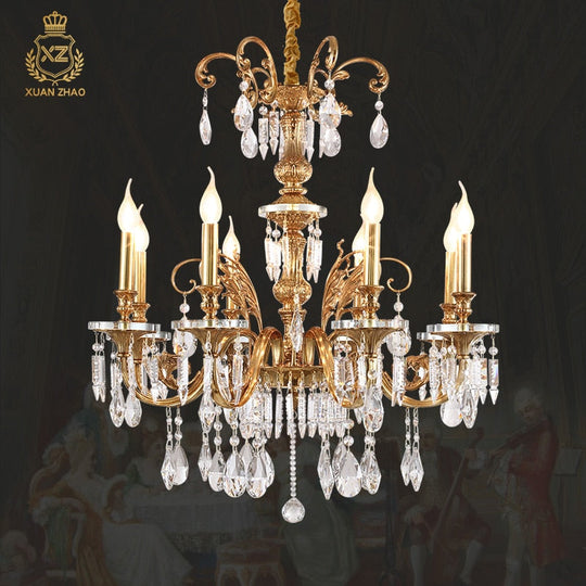 Luxury Decorative Full Copper French Style Crystal Chandelier Indoor Hall Master Bedroom Study