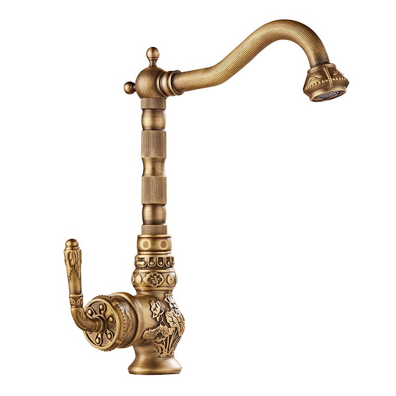 Kitchen Faucet Vintage Antique Hot Cold Rotating Bathroom Sink Carved Basin Mixer Tap Solid Brass B