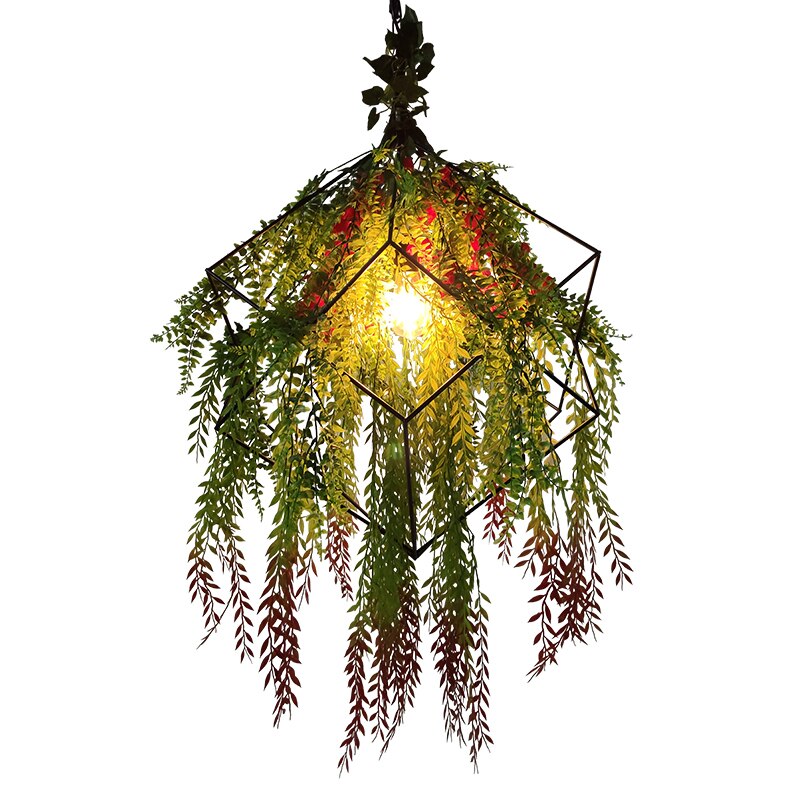 Rattan Music Restaurant Chandelier Retro Art Square Bar Clothing Store Plant Decoration Pendant