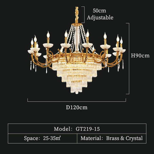 European Elegant Round Clear Crystal Lamp Luxury Foyer Vintage Brass Chandelier Pendant Lighting
