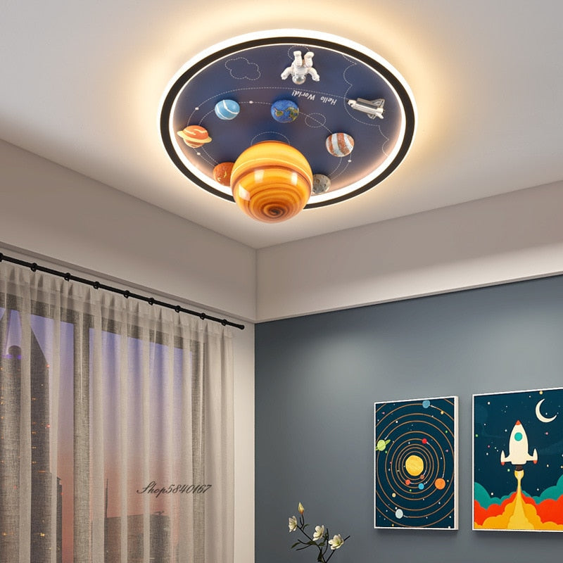 Astronaut Space Planet Ceiling Lights Dreamy Kids Children Bedroom Led Lamp Decor Diorama 3D Galaxy