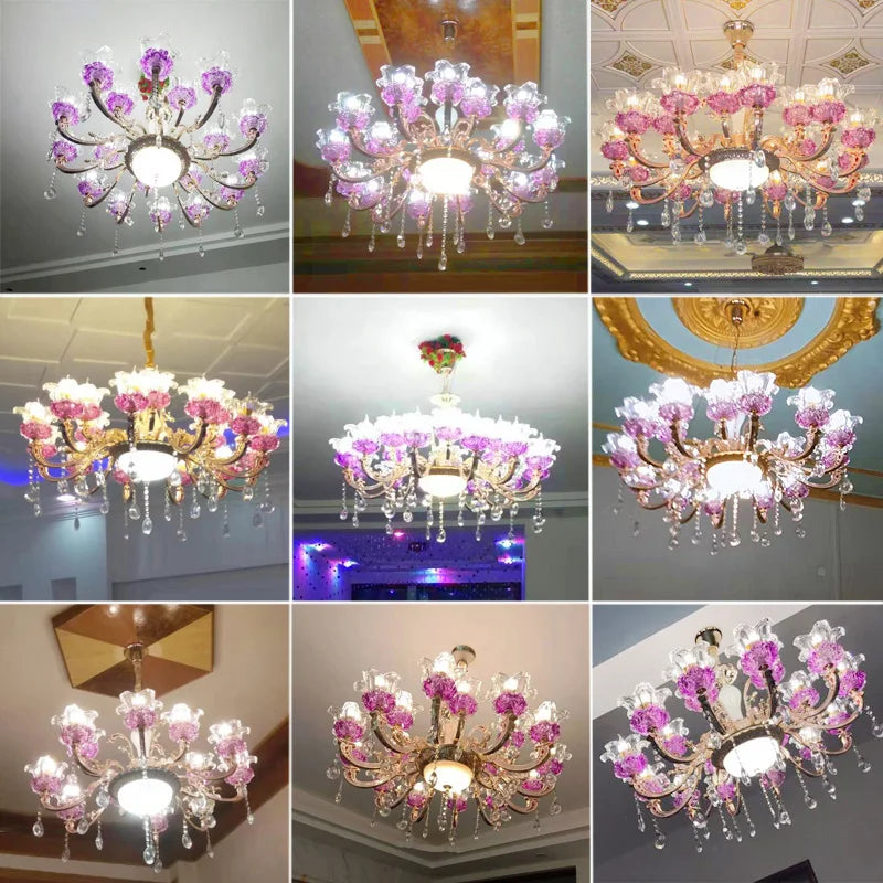 Luxurious European Crystal Flower Chandelier - French Villa Style Candle Lighting For Living And