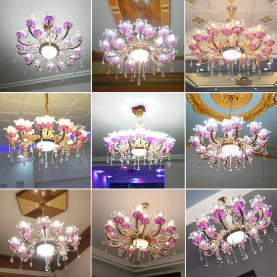 Luxurious European Crystal Flower Chandelier - French Villa Style Candle Lighting For Living And