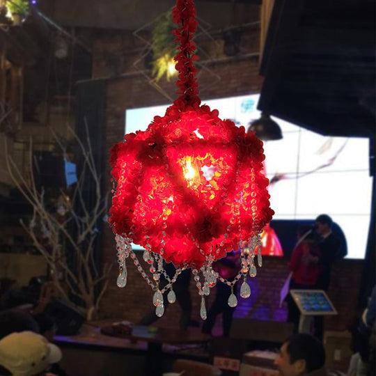 Pastoral Simulation Red Rose Plant Pendant Light Net Creative Bar Grill Hotel Box Dining Chandelier