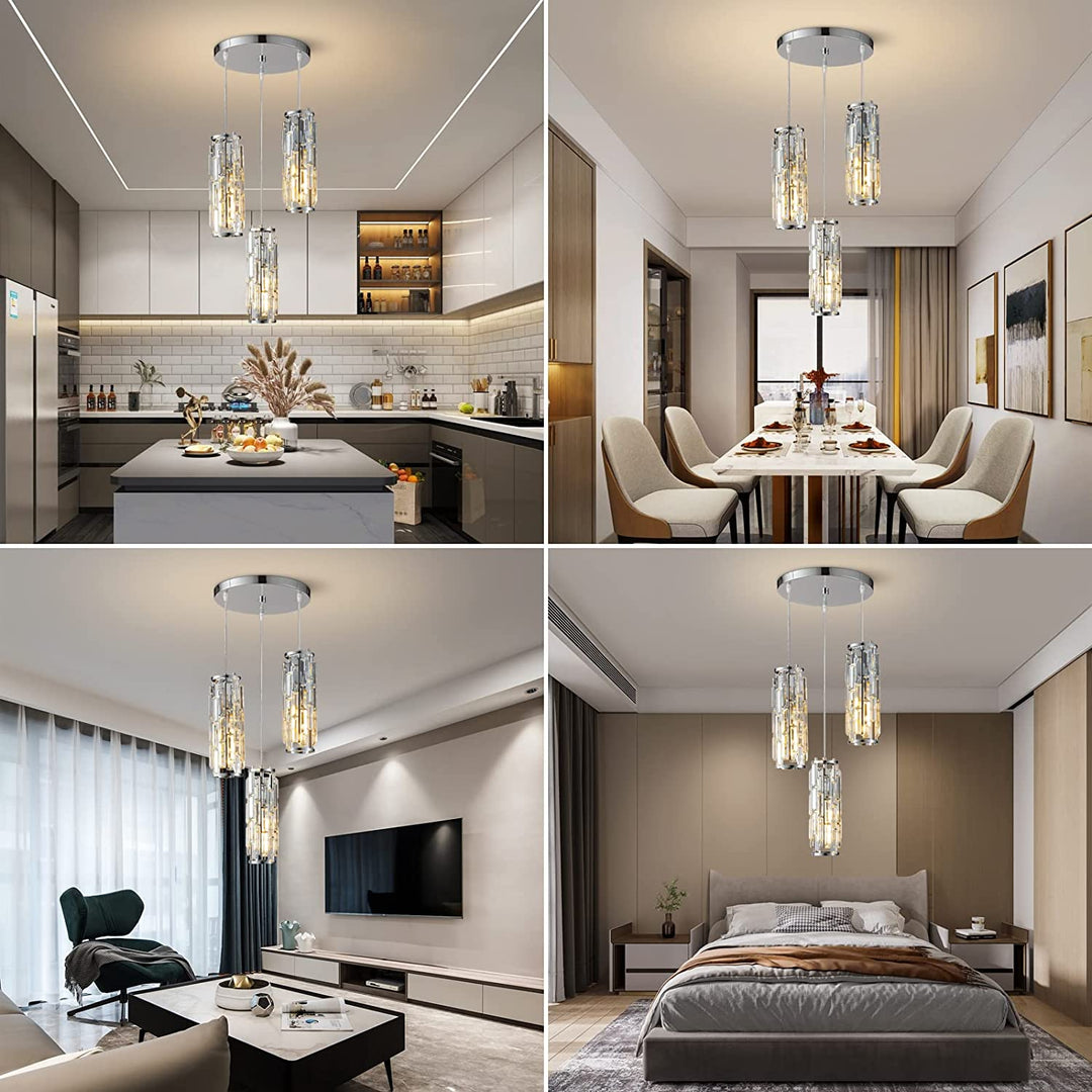 Adjustable Modern Pendant Light: Elegant Crystal Chandeliers For Kitchen Island Dining Room And