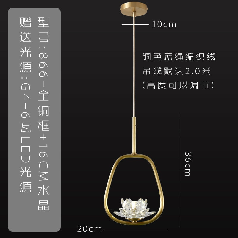 Chinese Zen Art Crystal Lotus Pendant Lights Modern Luxury Led Hanging Lamp Home Decor Loft Salon