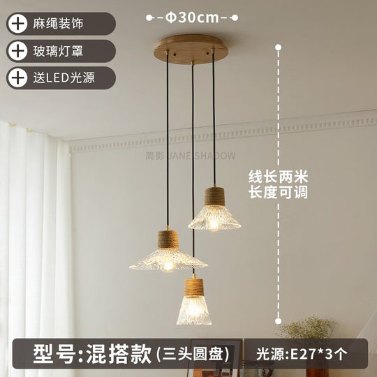 Designer Industrial Glass Hemp Rope Pendant Lights Led E27 Individual Hanging Lamp Loft Decor