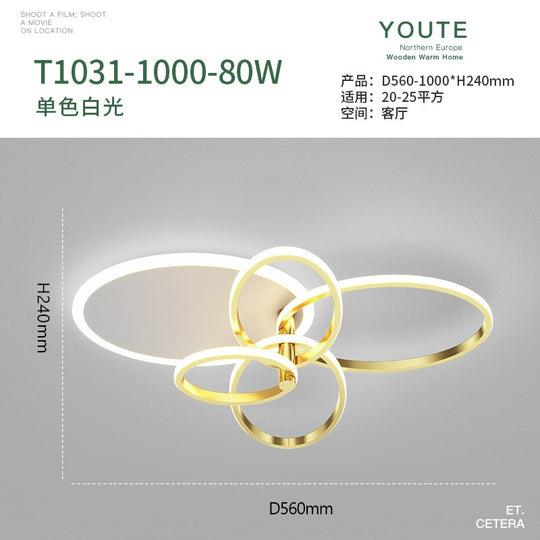 Gold White Modern Led Chandelier Lighting For Living Study Room Dimmable Indoor Ceiling Lamp Parlor