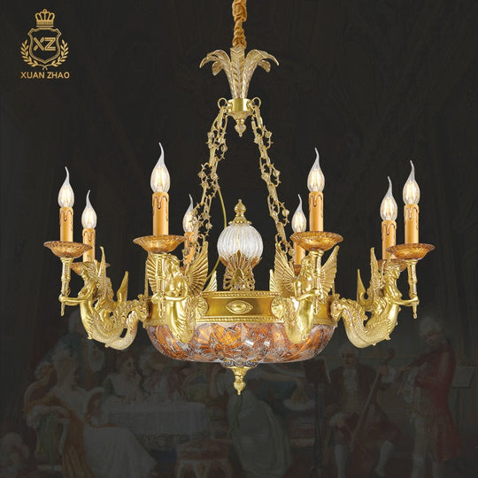 Elegance - European Full Copper Antique Led Brass Crystal Chandelier For Living Room Chandelier