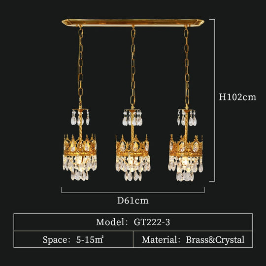 Baroque Royal Crown Crystal Pendant Lamp - Elegant Gold Hanging Light For Living And Dining Rooms
