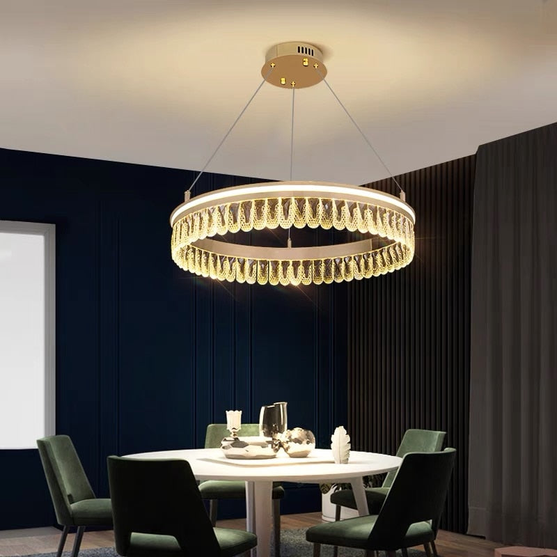 Modern Led K9 Crystal Chandelier 3 / 4 Ring Living Dining Room Hanging Light Circle Pendant Lamp