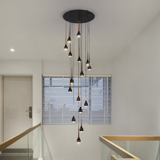 Black Staircase Led Pendant Ligh Modern Living Room Loft Hanging Lamp Villa Hotel Apartment Long