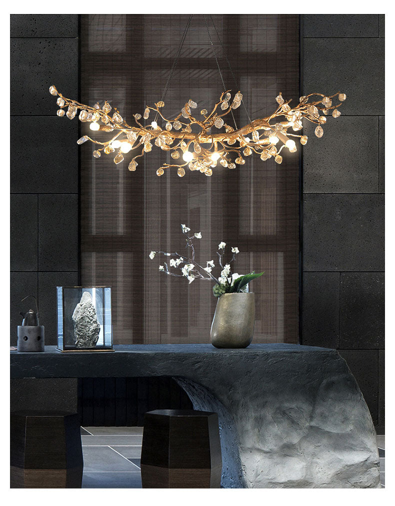 Modern Led Branches Ceiling Chandeliers Glass Crystal Pendant Lamp Handmade Kapok Flower Hanging