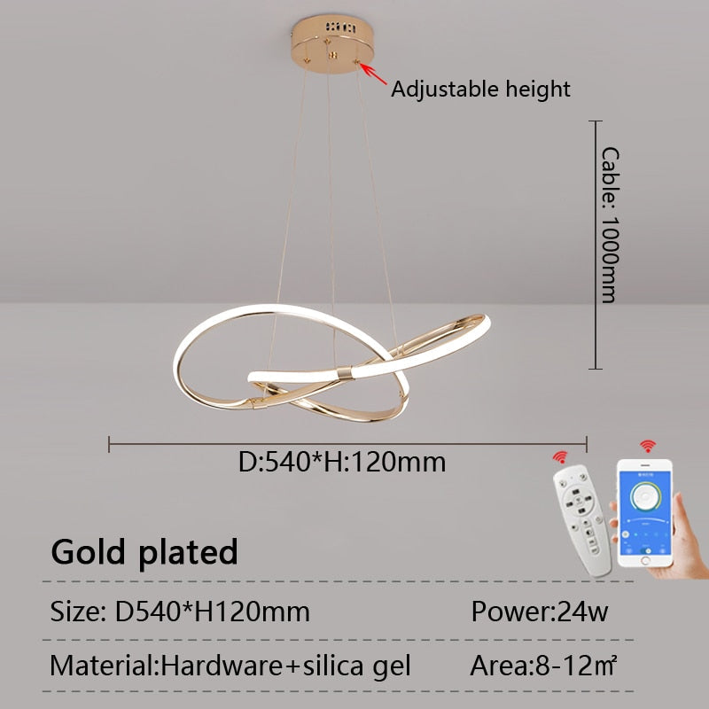 Modern Led Pendant Lights Dia540Mm Lamp 90-265V Suspension For Dinning Kitchen Room Bar Shop Gold