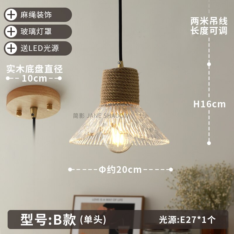 Designer  Industrial Glass Hemp Rope Pendant Lights LED E27 Individual Hanging Lamp Loft  Decor Restaurant Bar Bedside - Dragonfly Decor