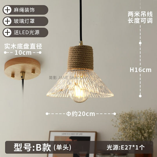 Designer  Industrial Glass Hemp Rope Pendant Lights LED E27 Individual Hanging Lamp Loft  Decor Restaurant Bar Bedside - Dragonfly Decor