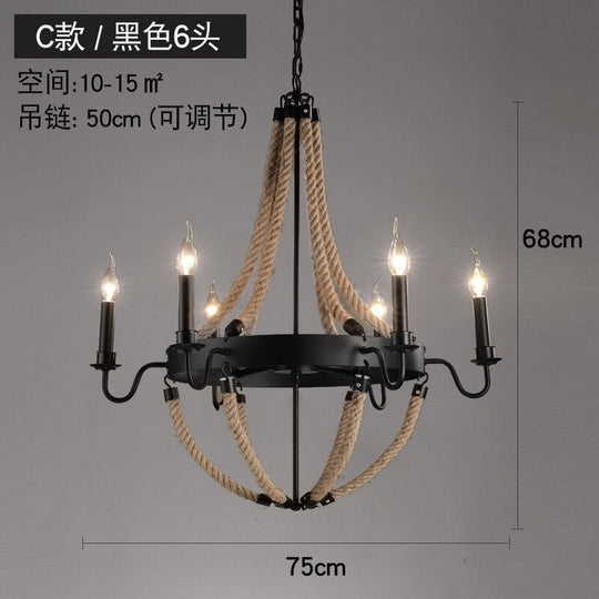 Vintage Retro Hemp Rope Industrial Pendant Light For Living Room Home Design Kitchen Fixtures