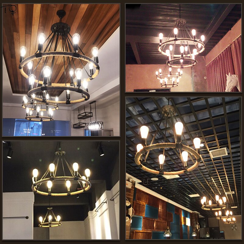 Vintage Retro Hemp Rope Industrial Pendant Light For Living Room Home Design Kitchen Fixtures