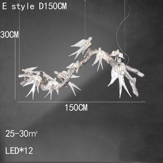 Branches Copper Chandelier Lustre Hanging Lamps For Ceiling Modern Suspension Bird Crystal
