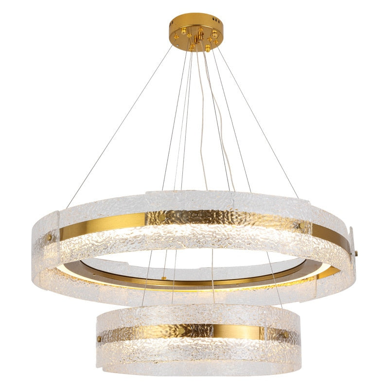 Modern Luxury Wave Clear Glass Led Pendant Light Gold Ring Chandelier Home Decor Living Room