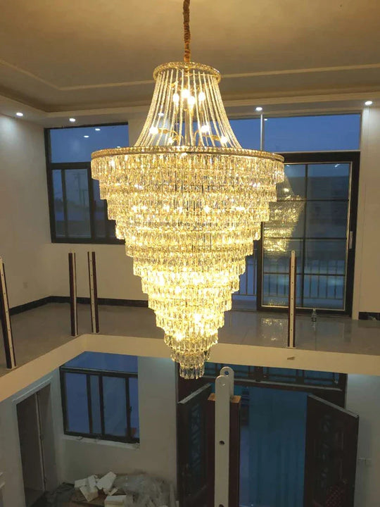 Superior Luxurious Iron Crystal Beaded Chandelier Hanging Light Large Indoor Round Decorative Hotel