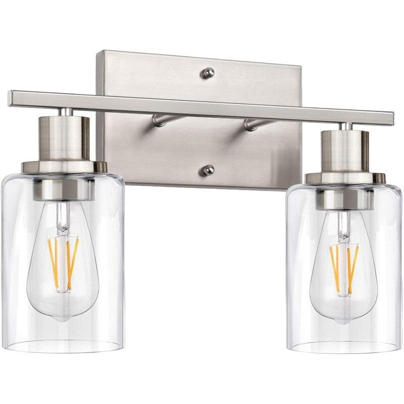 2 - Light Bathroom Vanity Light Fixtures Vintage Industrial Metal Glass Sconces Matte Black Wall