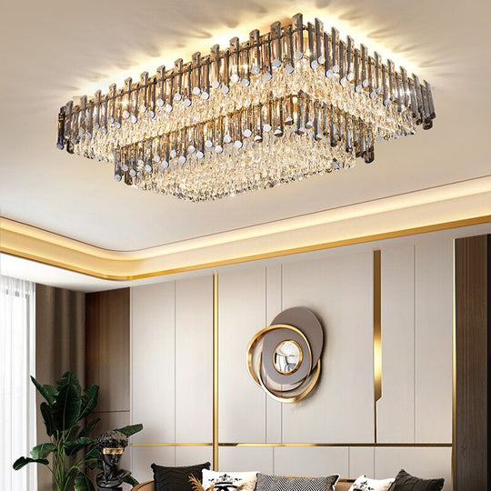 Modern Luxury Crystal Ceiling Chandelier For Living Dining Room New Design Kitchen Rectangular Led
