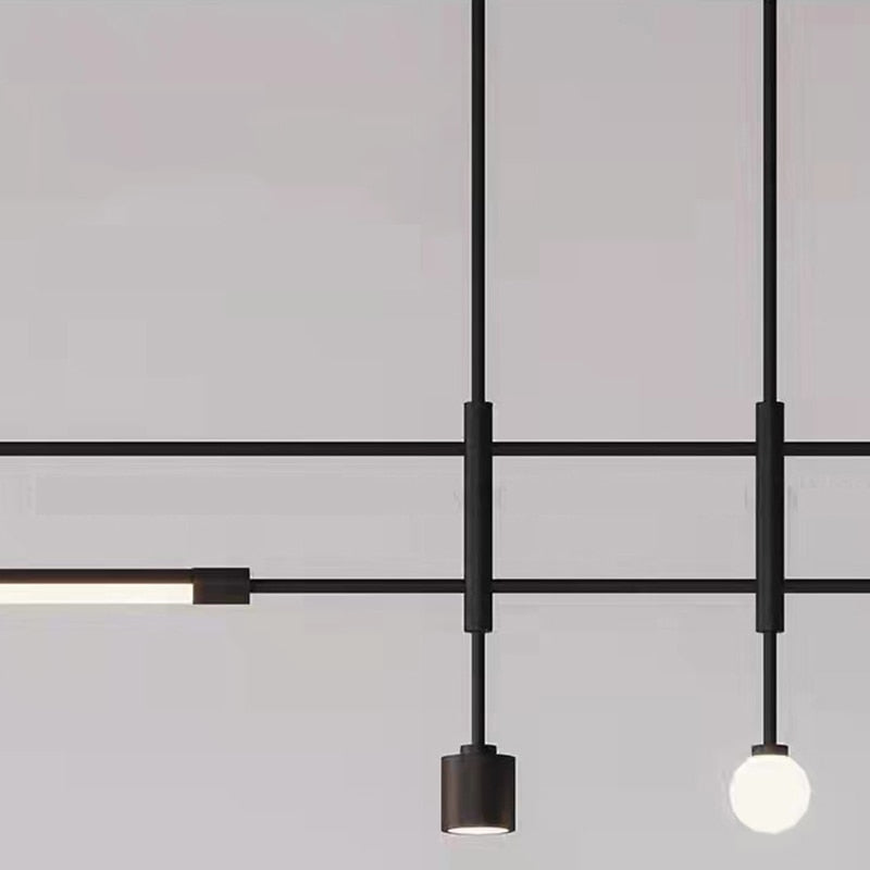 Sleek Height - Adjustable Dining Room Chandelier - Minimalist Gold And Black Metal Design Pendant
