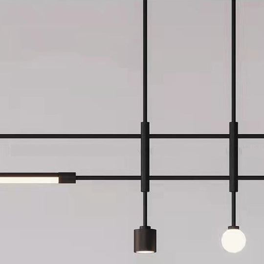 Sleek Height - Adjustable Dining Room Chandelier - Minimalist Gold And Black Metal Design Pendant