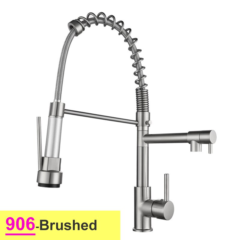 Pull Down Spring Kitchen Faucets Rose Gold Hot Cold Sink Mixer Tap Deck Mounted Brass Black Faucet
