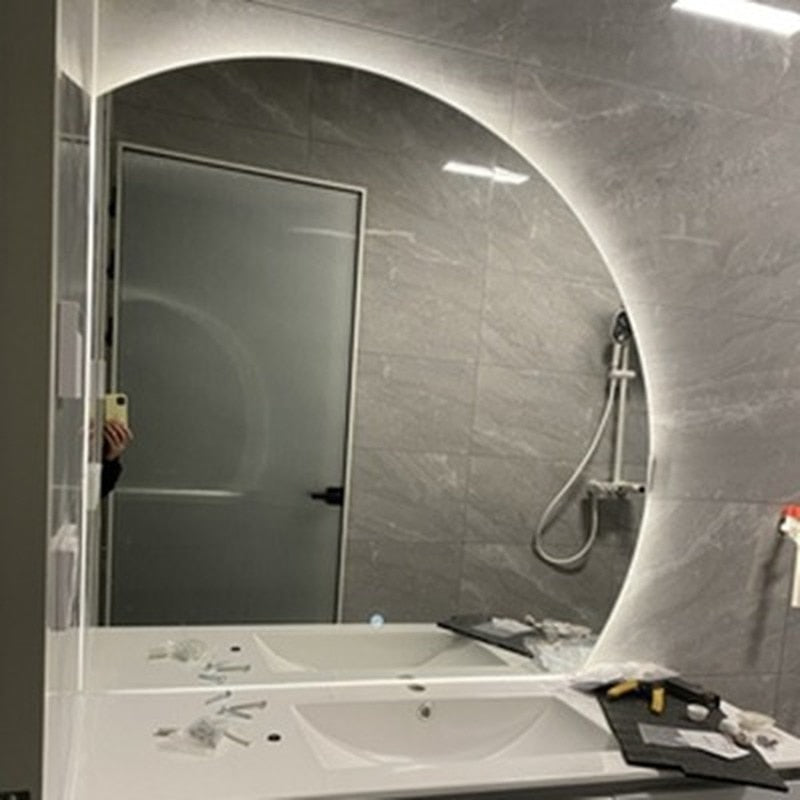 Smart Bathroom Mirror Irregular Makeup Semicircle Wall Hanging Led Lighted Bedroom Espejo Con Luz