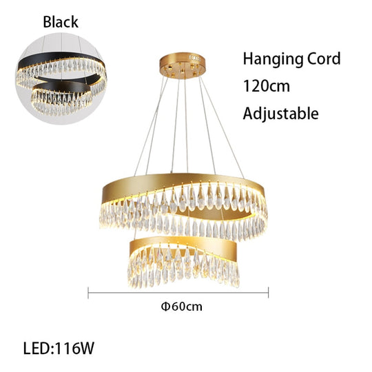 Artistic Curve Modern Suspension Chandeliers Black Luxury Crystal Hanging Lamps For Ceiling