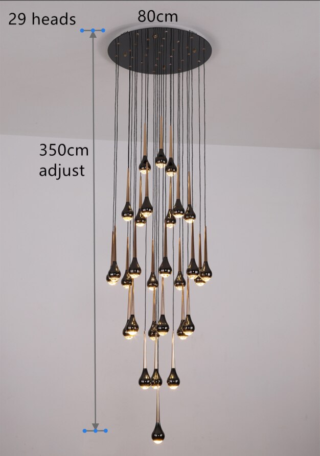 Black Staircase Led Pendant Ligh Modern Living Room Loft Hanging Lamp Villa Hotel Apartment Long