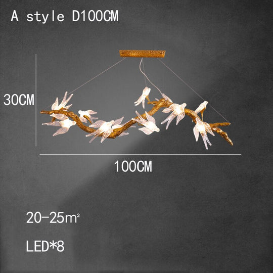 Branches Copper Chandelier Lustre Hanging Lamps For Ceiling Modern Suspension Bird Crystal