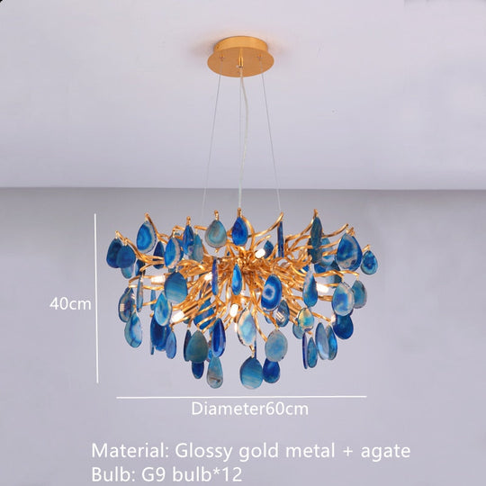 Beautiful Natural Agate Pendant Lights Foyer Bedroom Restaurant Hanging Lamp Gold Metal G4 Bulb Home