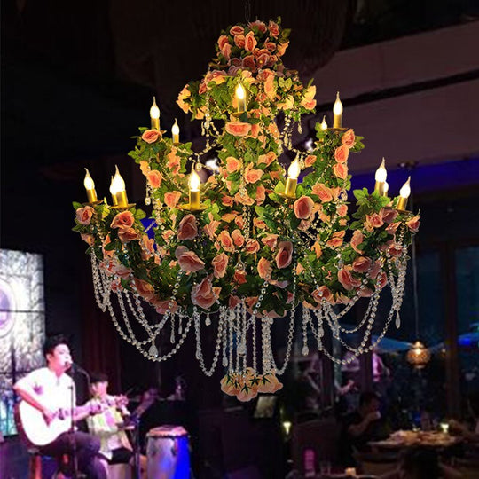Pink Flower Theme Restaurant Hotel Wedding Banquet Hall Pendant Light Simulation Green Plant