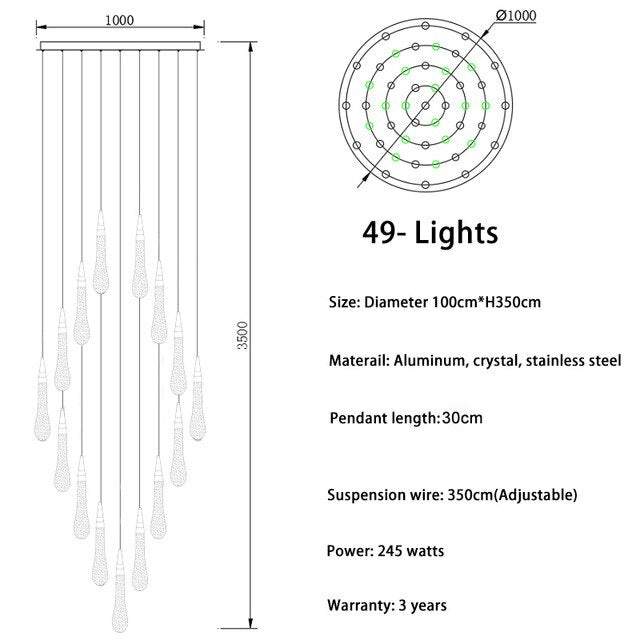 Modern Crystal Led Chandelier Lighting Hanglamp Drop Light Restaurant Bar Staircase Lamp Loft Art