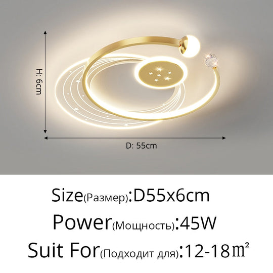 Round Living Room Led Chandeliers Luxury Bedroom Full Of Stars Gold Chandelier Simple Modern