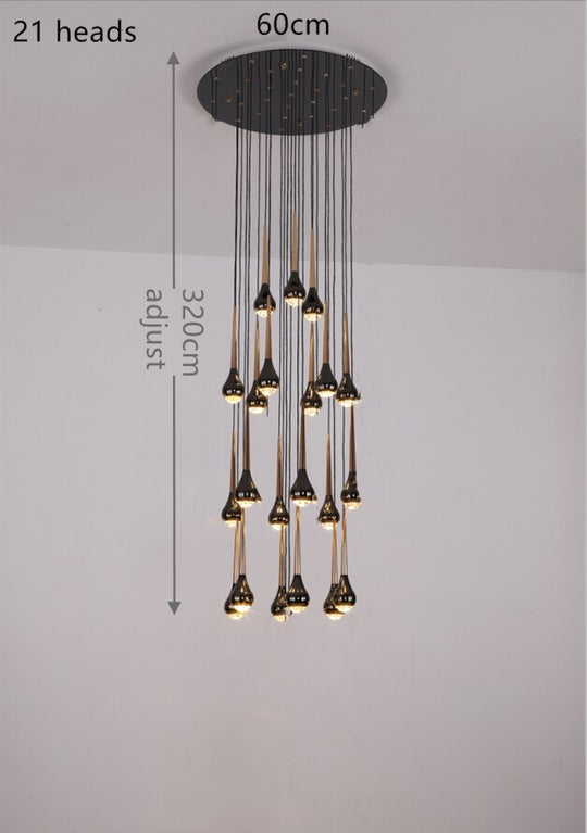 Black Staircase Led Pendant Ligh Modern Living Room Loft Hanging Lamp Villa Hotel Apartment Long