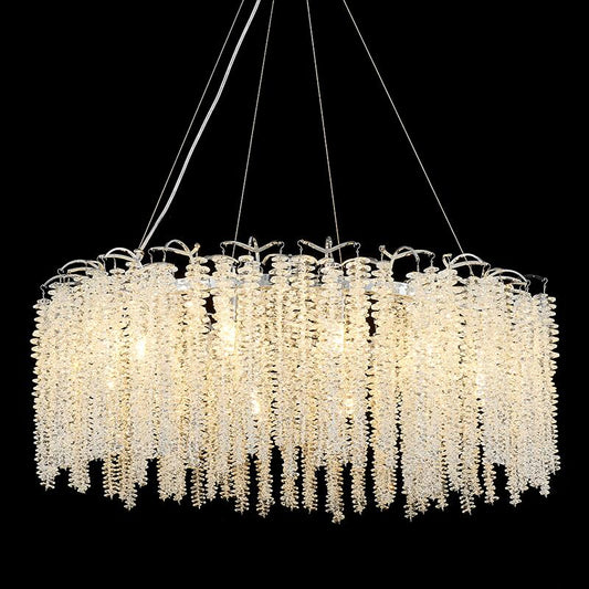 Modern Fringed Crystal Chandelier Led Luxury Dining Room Circular Living Decorative Lighting Chrome