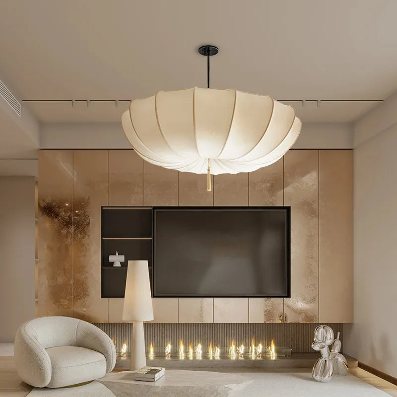 Amelie French Cream Bedroom Chandelier - Japanese Style Fabric Pendant Lamp For Living And Dining