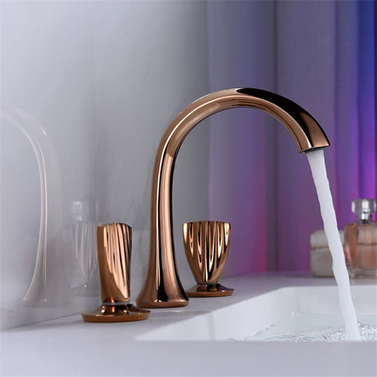 Bathroom Basin Brass Faucet Rose Gold Double Handle Tap Luxury Basin Mixer Hot And Cold Shower Room