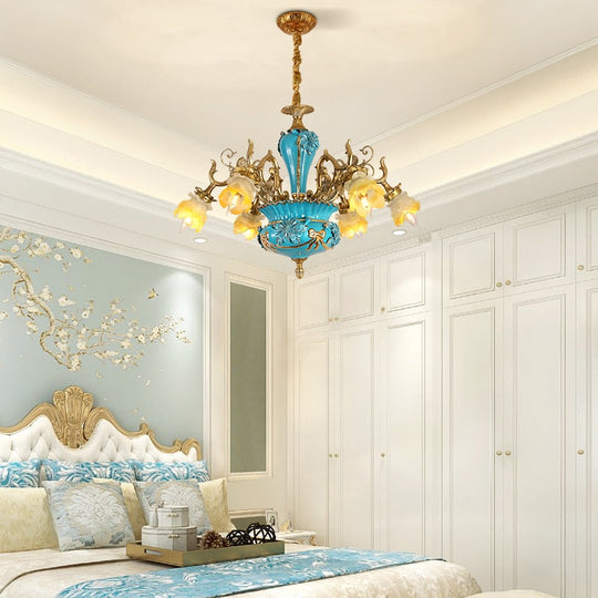French Ceramic Chandelier European - Style Villa Restaurant Full Copper Lamp Retro Living Room